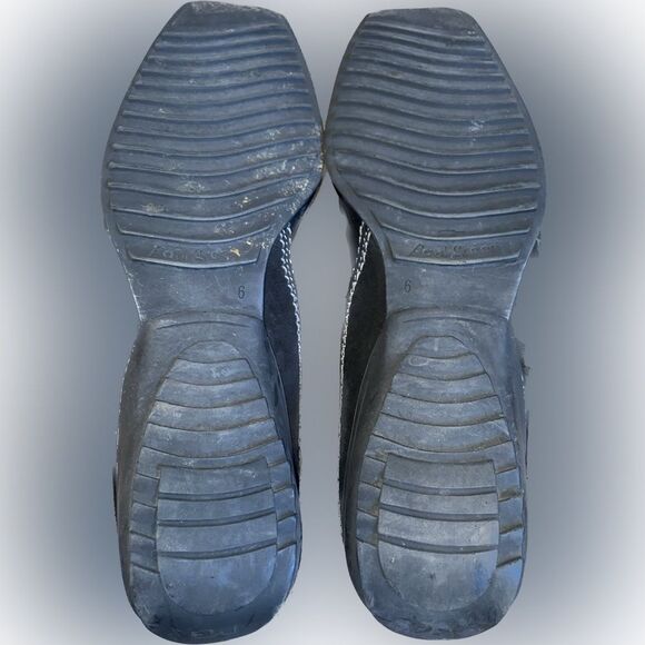 Paul Green Munchen Black Leather Square Toe Loafer Suede Accents Size 6
